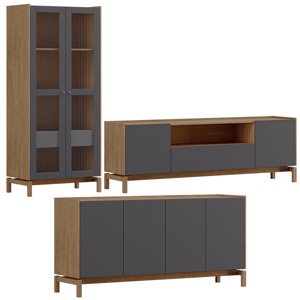 Cristaleira Balcao Buffet e Rack Sala de Estar Tauari Concret Milani Store