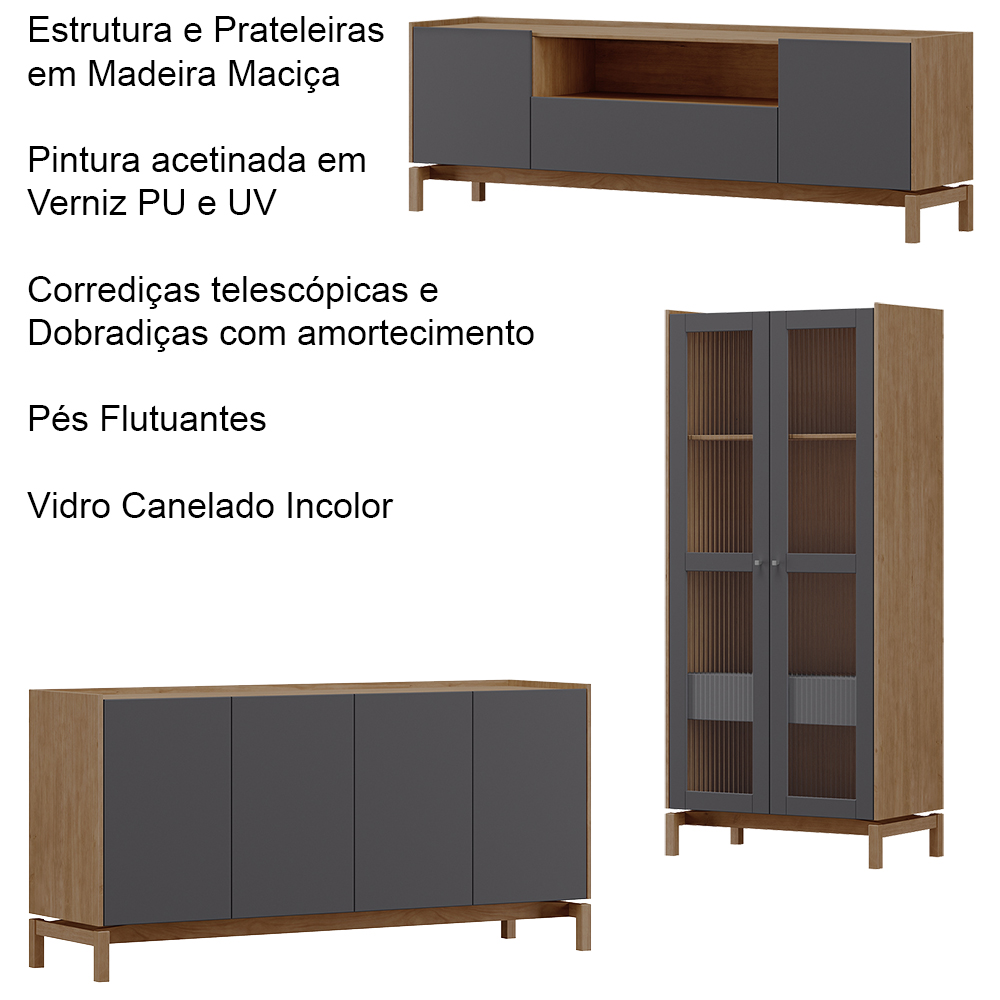 Cristaleira Balcao Buffet e Rack Sala de Estar Tauari Concret Milani Store