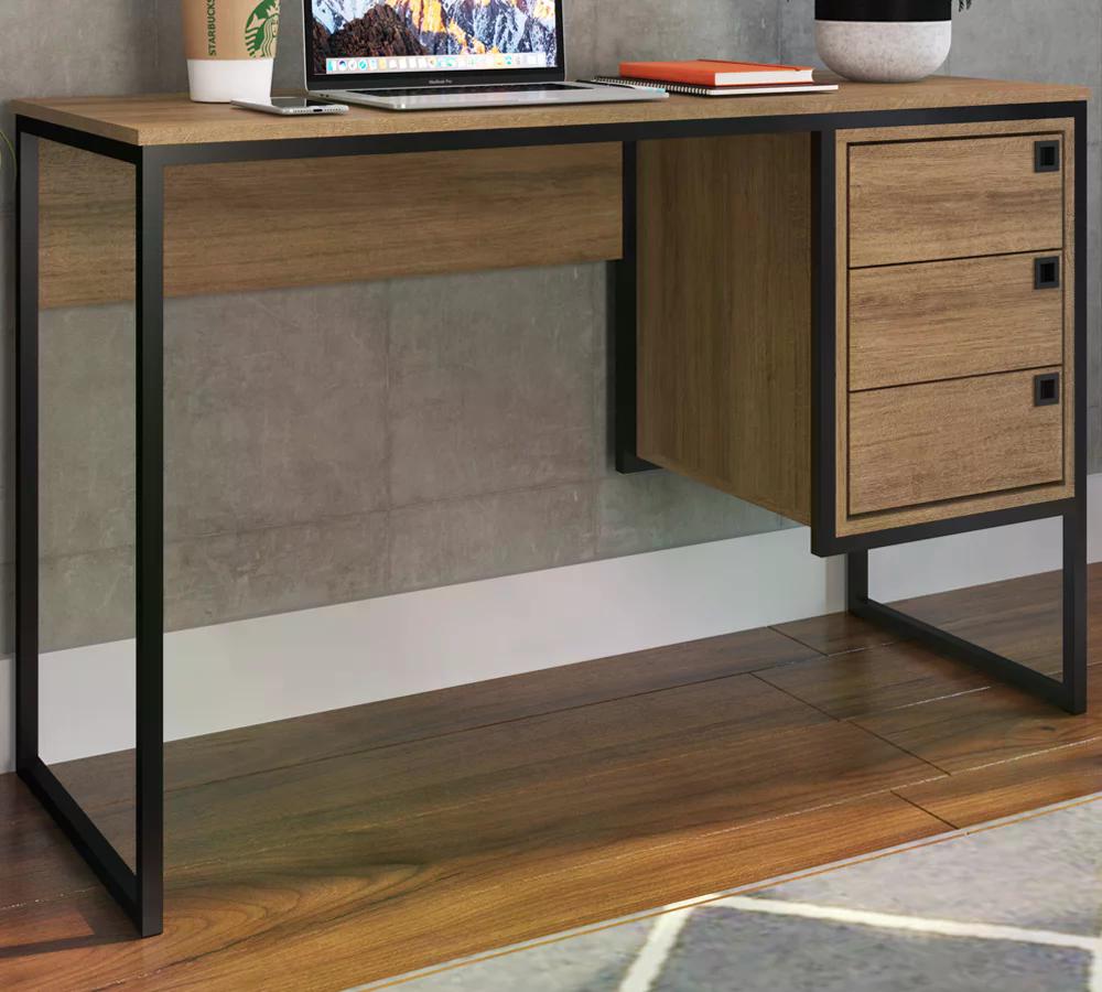 Escrivaninha Estilo Industrial 3 Gavetas Mel PP Milani Store