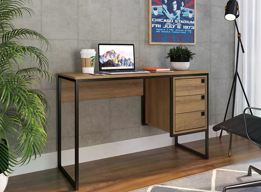Escrivaninha Estilo Industrial 3 Gavetas Mel PP Milani Store
