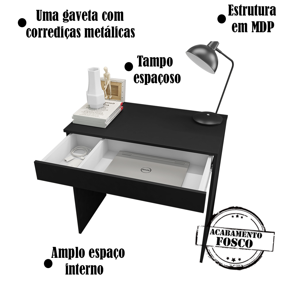 Escrivaninha Para Escritorio Alexia 80 cm Preto REAJL