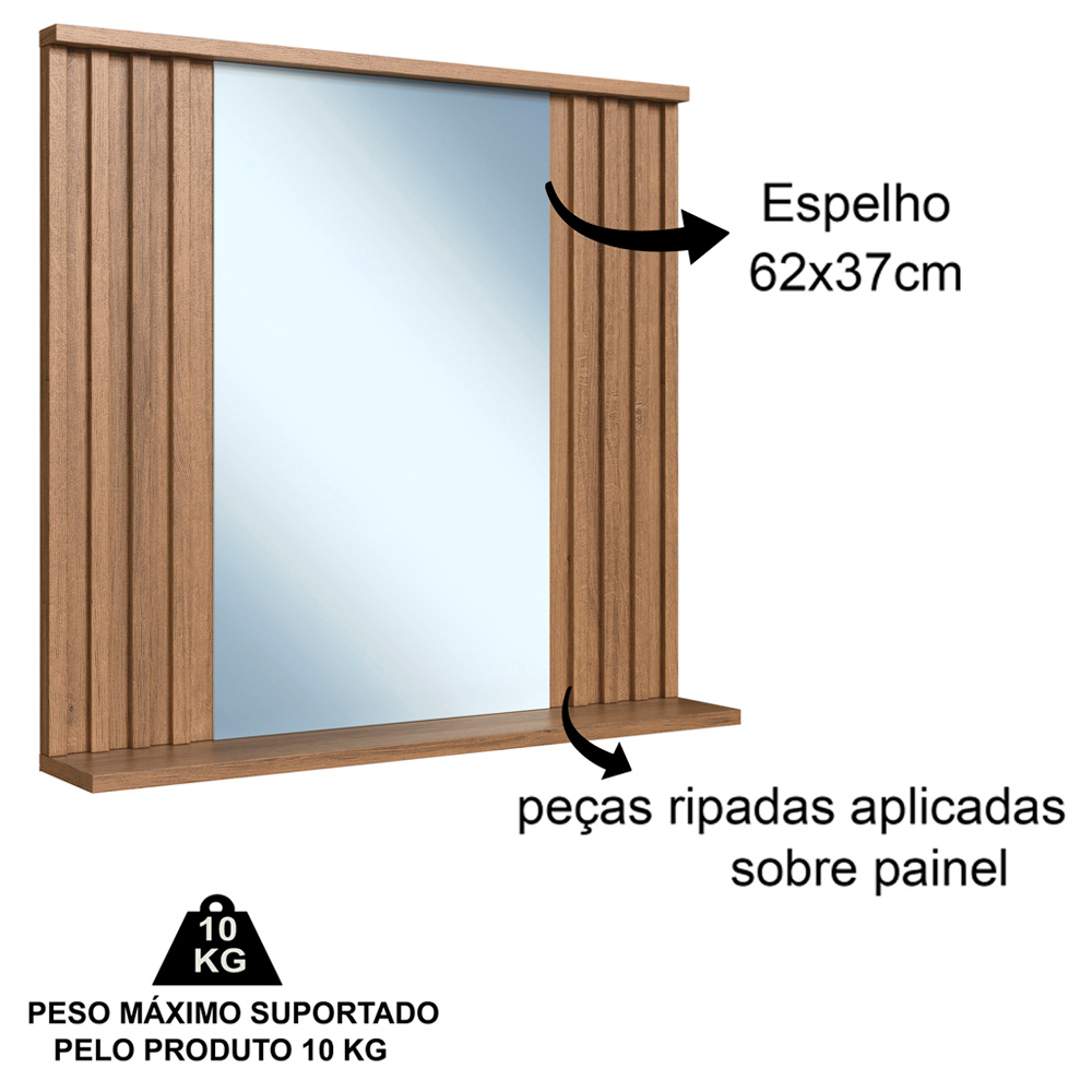 Espelheira Ripada Com Prateleira 70 cm ES1000 Mell FAEM