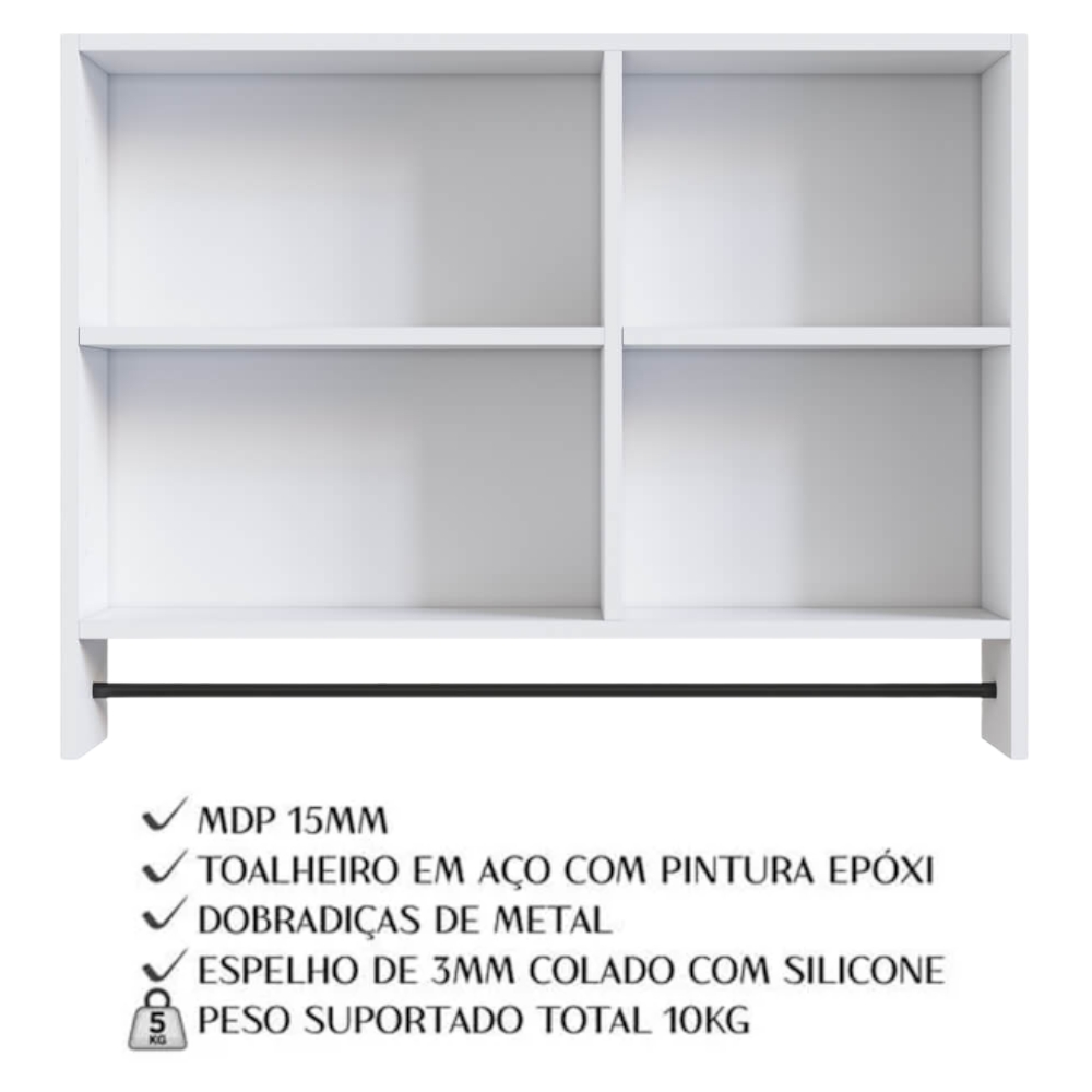 Espelheira e Gabinete Suspenso com Cuba 80cm Branco PRODDY
