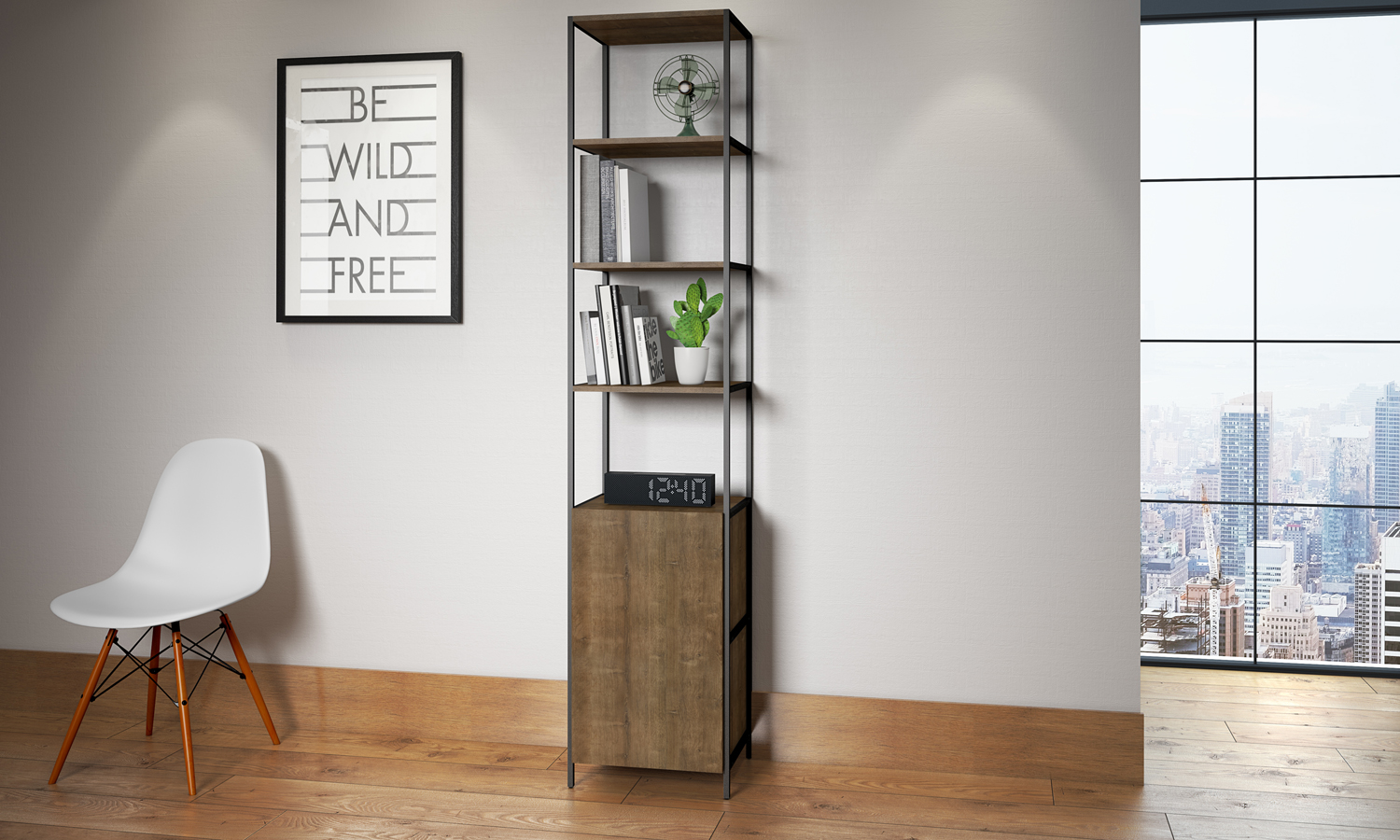 Estante 01 Porta 04 Prateleiras Vermont Preto Fosco Milani Store