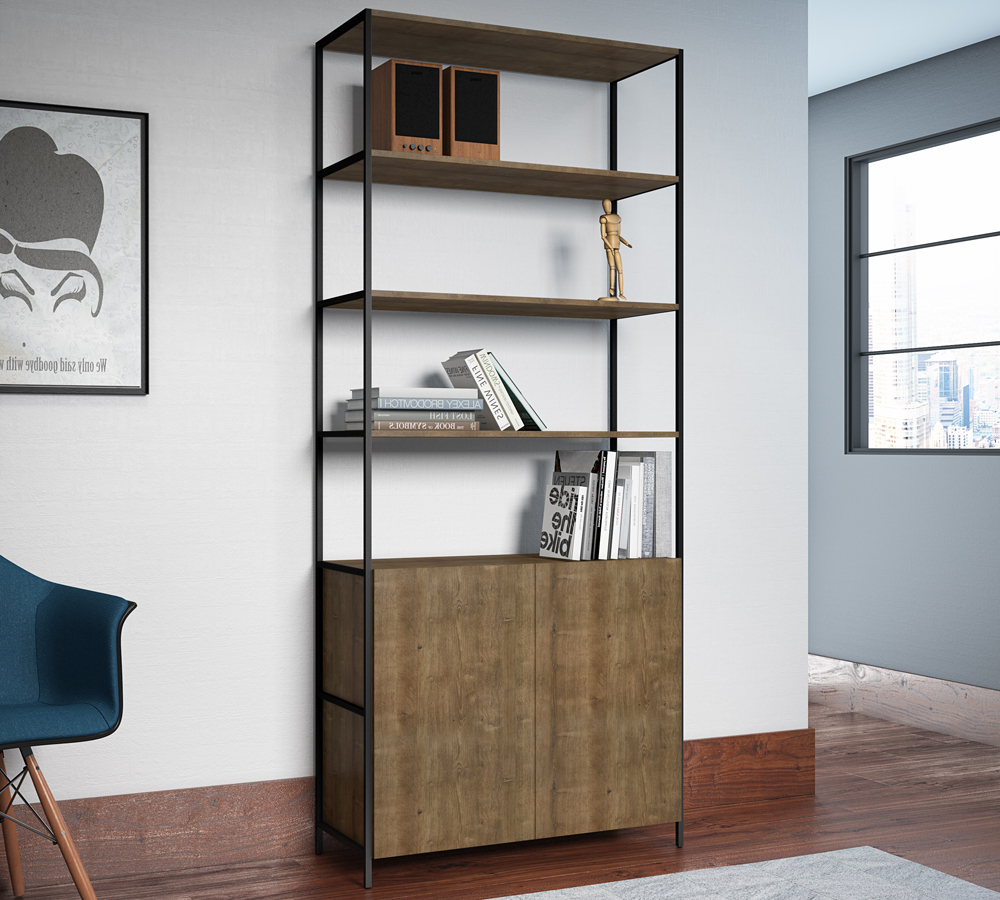 Estante 02 Portas 04 Prateleiras Vermont Preto Fosco Milani Store