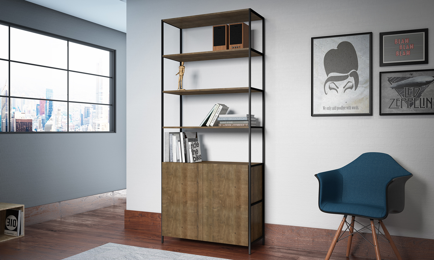 Estante 02 Portas 04 Prateleiras Vermont Preto Fosco Milani Store