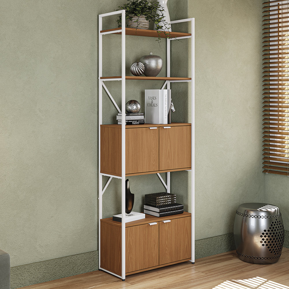 Estante Alta 4 Portas 202X72 cm LI018 Canela Branco KPB