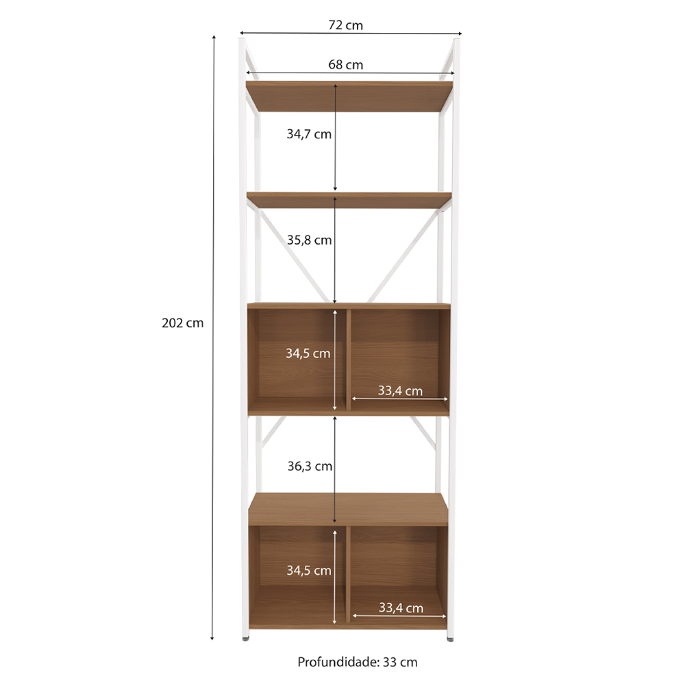 Estante Alta 4 Portas 202X72 cm LI018 Canela Branco KPB