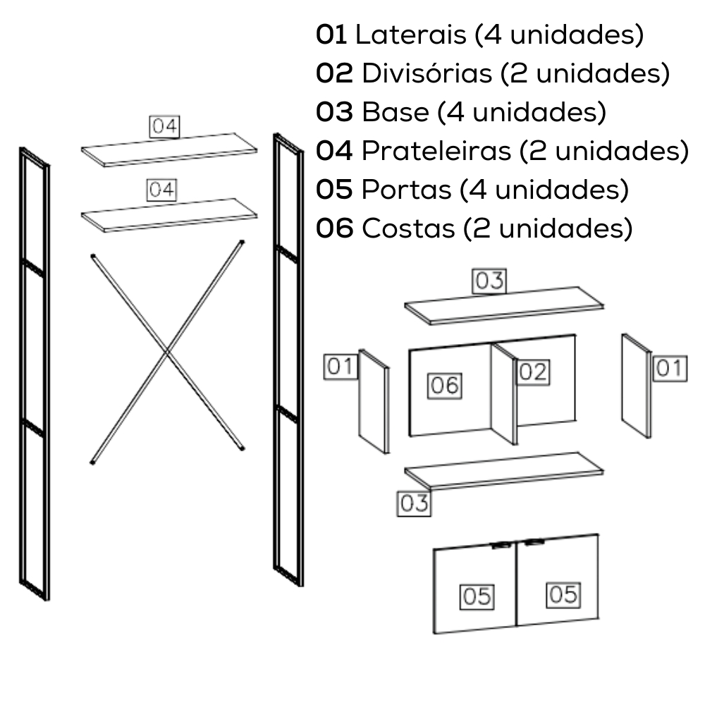 Estante Alta 4 Portas 202X72 cm LI018 Canela Branco KPB