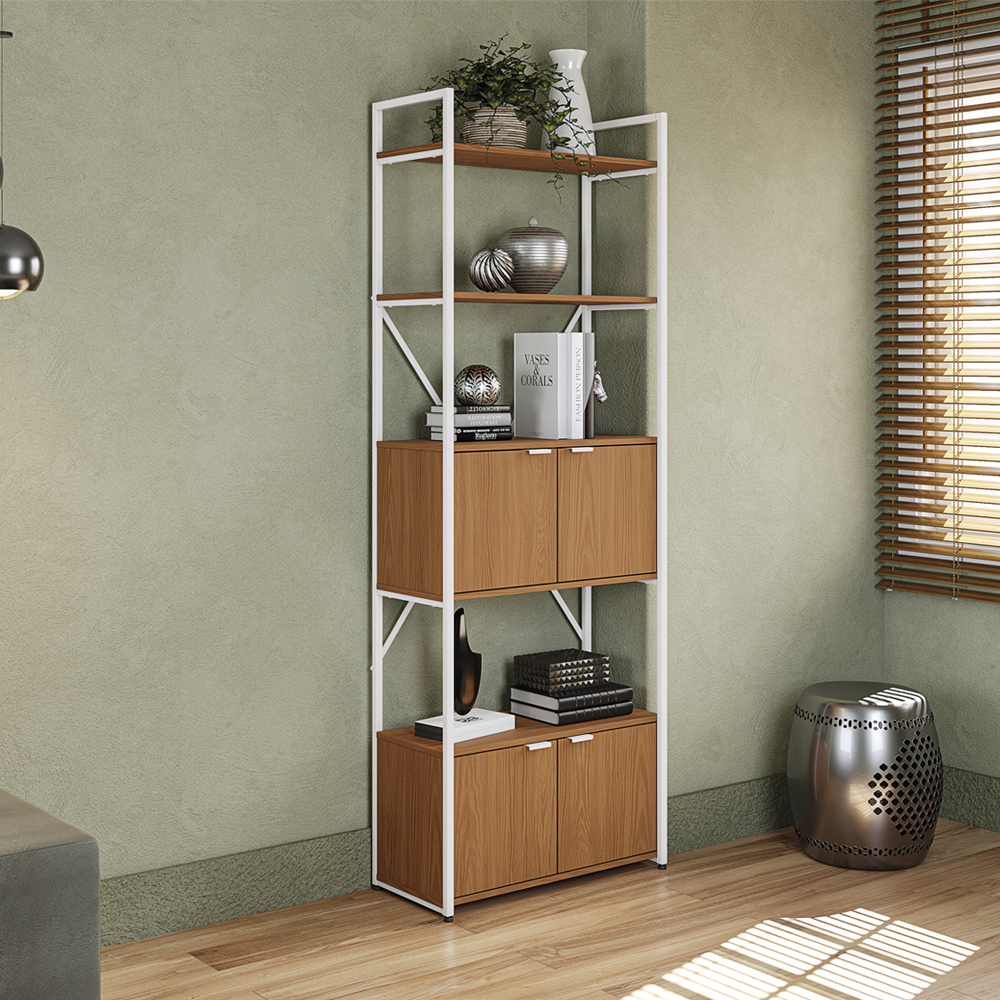 Estante Alta 4 Portas 202X72 cm LI018 Canela Branco KPB
