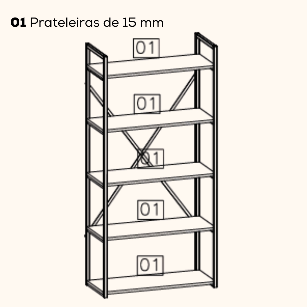 Estante Alta 5 Prateleiras 152 cm LI006 Canela Branco KPB
