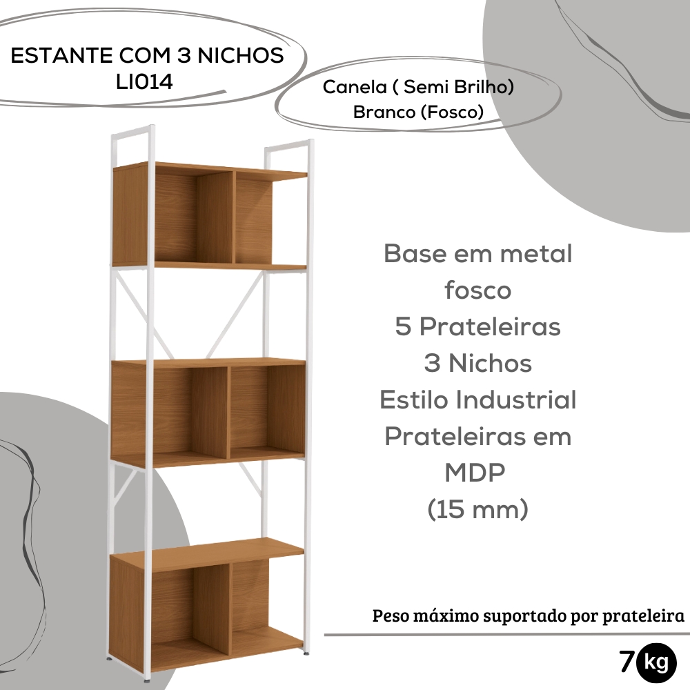 Estante Alta Com 3 Nichos 202X72 cm LI014 Canela Branco KPB