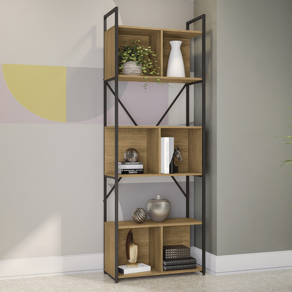 Estante Alta Com 3 Nichos 202X72 cm LI014 Freijo Preto Fosco KPB