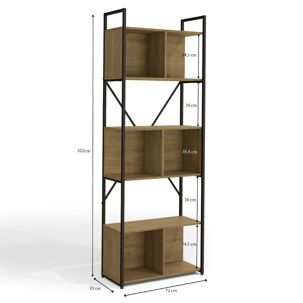 Estante Alta Com 3 Nichos 202X72 cm LI014 Freijo Preto Fosco KPB
