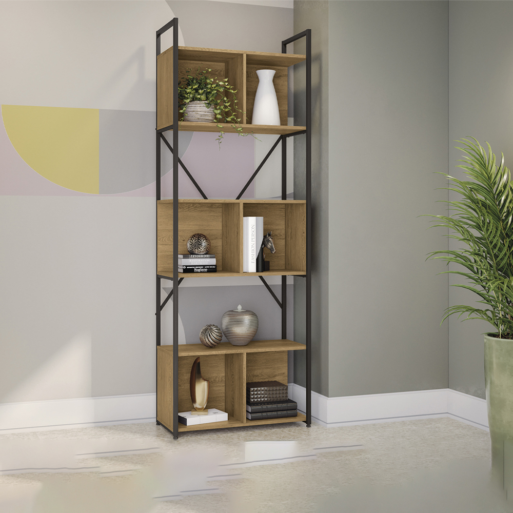 Estante Alta Com 3 Nichos 202X72 cm LI014 Freijo Preto Fosco KPB