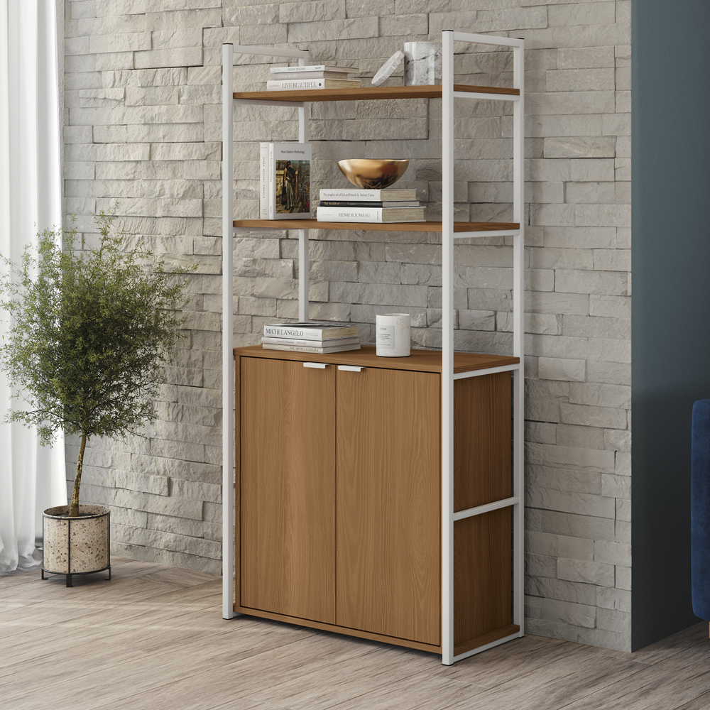 Estante Alta Flex 2 Portas 151X33 cm LI041 Canela Branco KPB