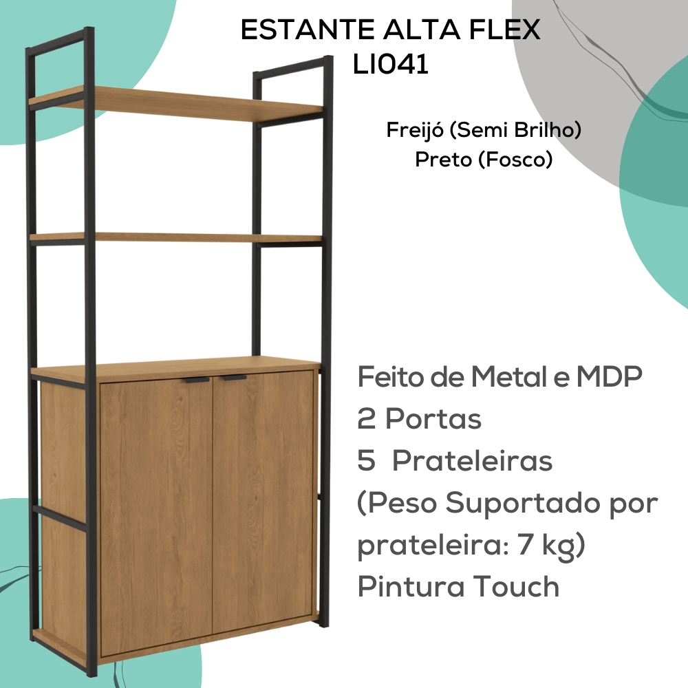 Estante Alta Flex 2 Portas 151X33 cm LI041 Freijo Preto Fosco KPB