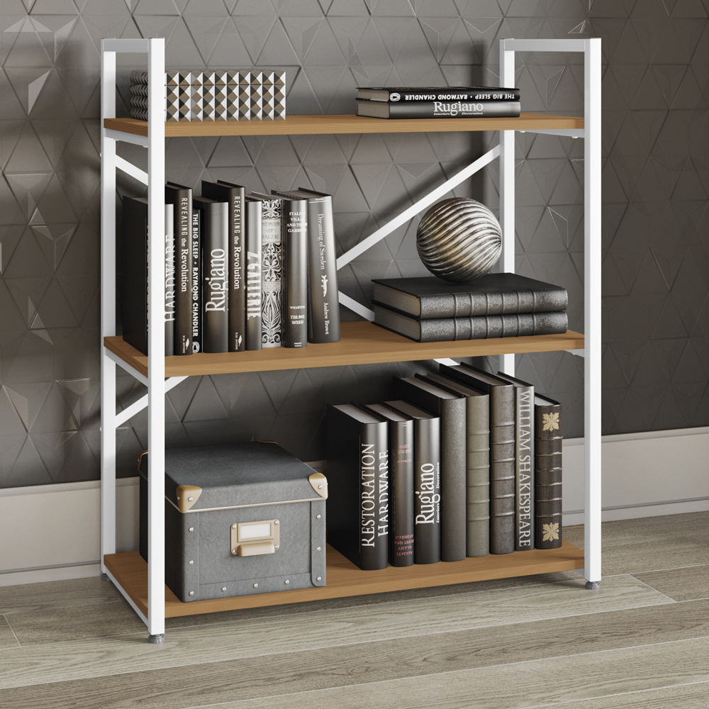 Estante Baixa 3 Prateleiras 87x72 cm LI007 Canela Branco KPB