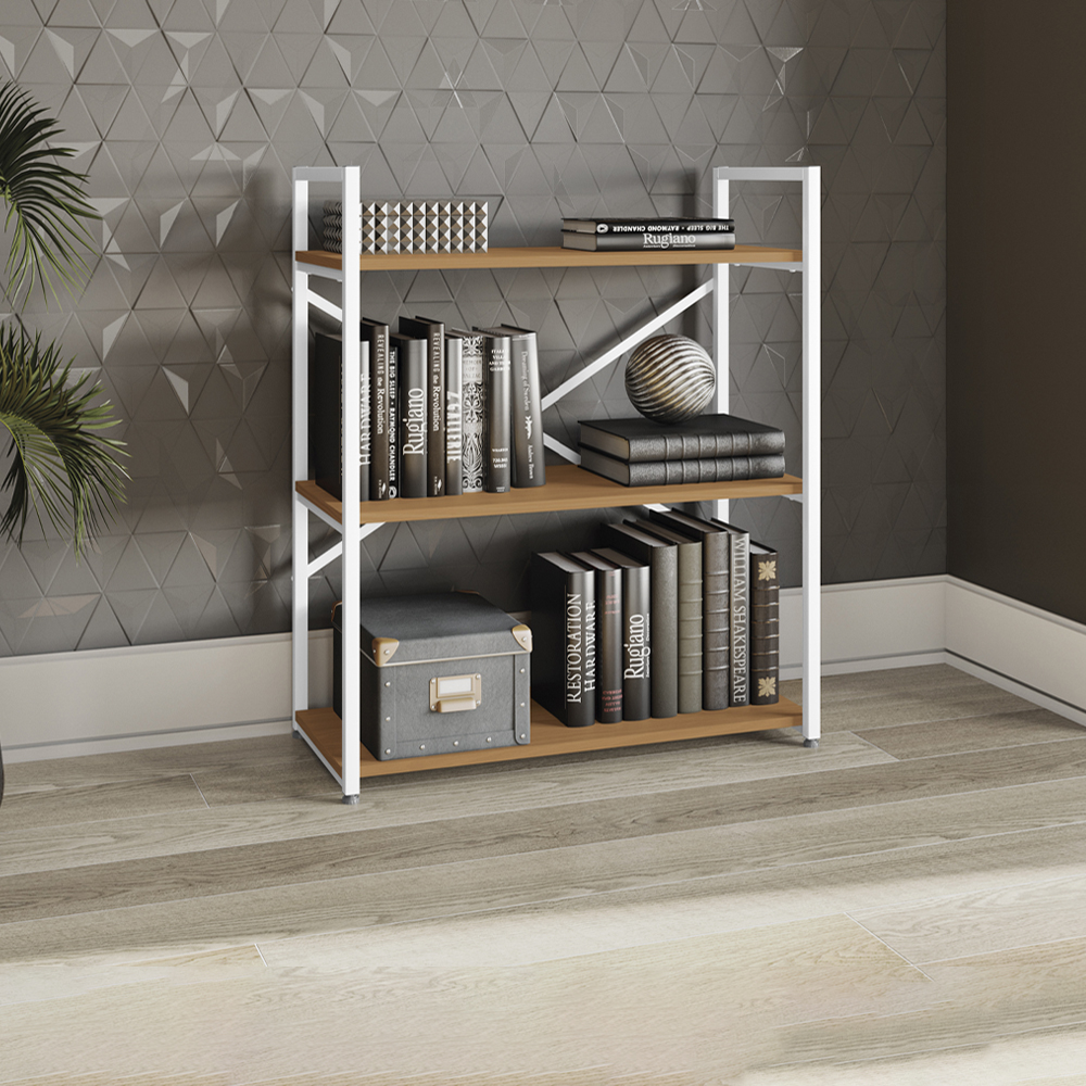 Estante Baixa 3 Prateleiras 87x72 cm LI007 Canela Branco KPB