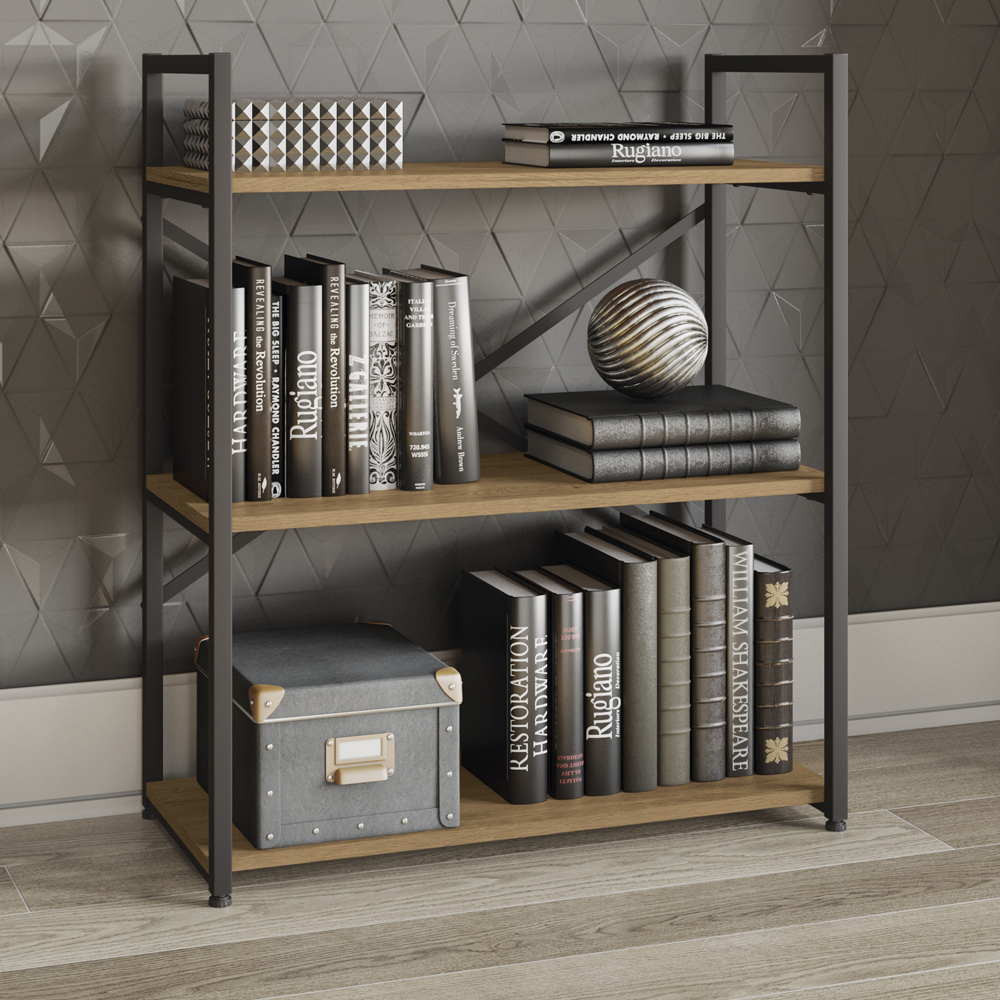 Estante Baixa 3 Prateleiras 87x72 cm LI007 Freijo Preto Fosco KPB