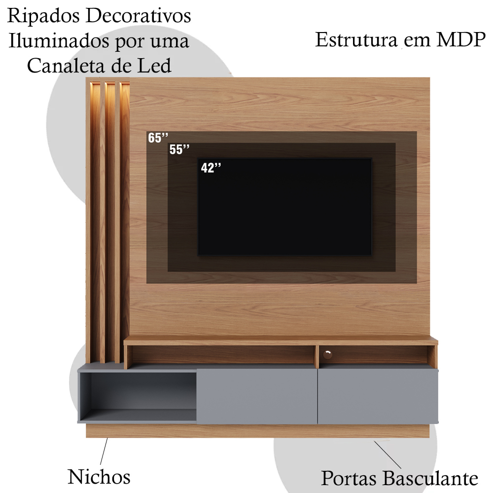 Estante Home Para TV 65 Polegadas Humaita Freijo Cinza CLB