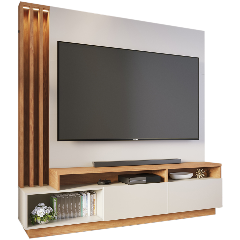 Estante Home Para TV 65 Polegadas Humaita Off White Matte Freijo CLB