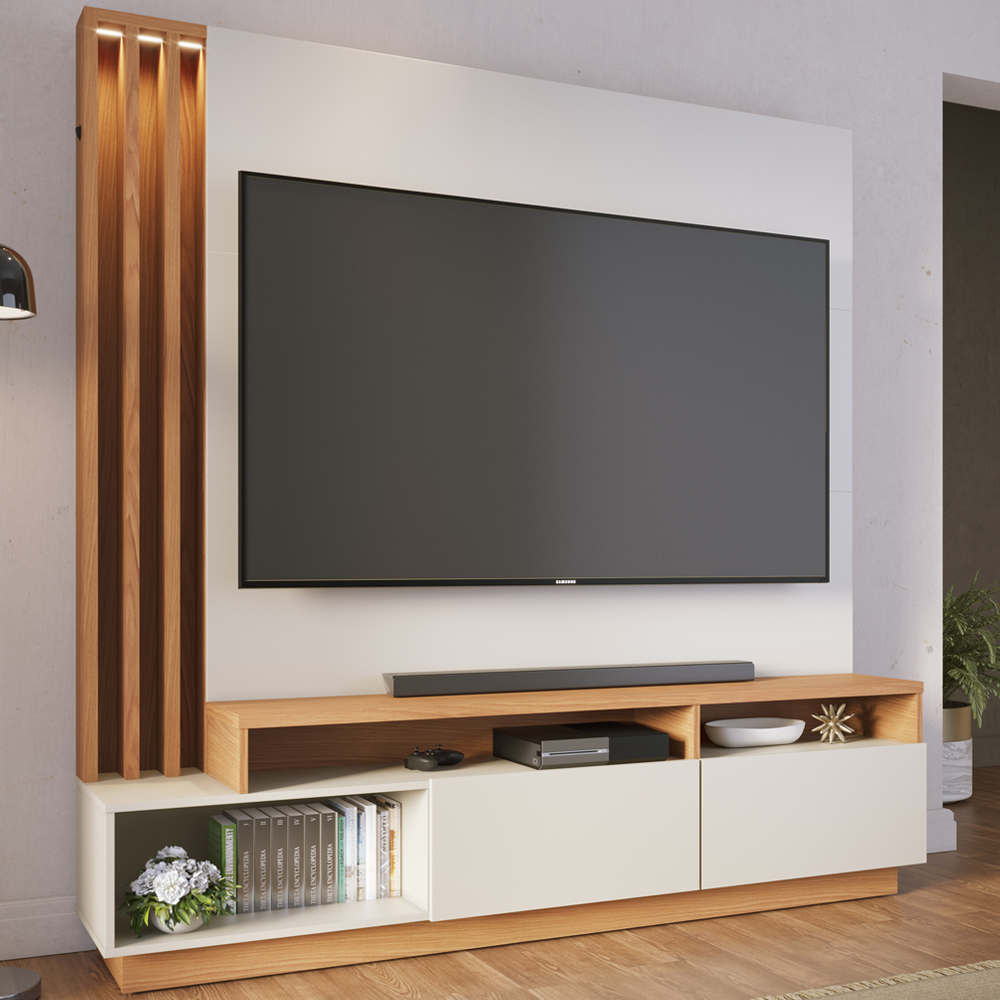 Estante Home Para TV 65 Polegadas Humaita Off White Matte Freijo CLB