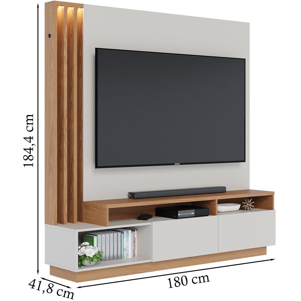 Estante Home Para TV 65 Polegadas Humaita Off White Matte Freijo CLB