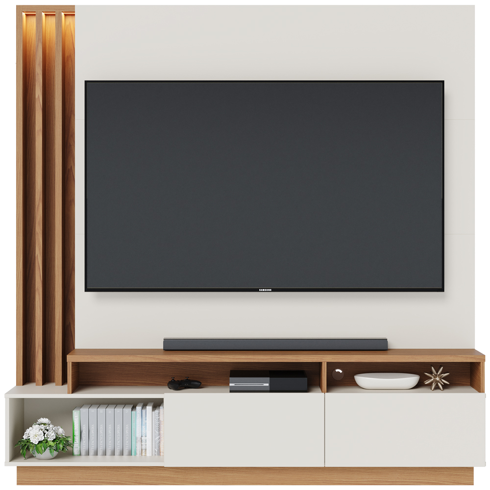 Estante Home Para TV 65 Polegadas Humaita Off White Matte Freijo CLB