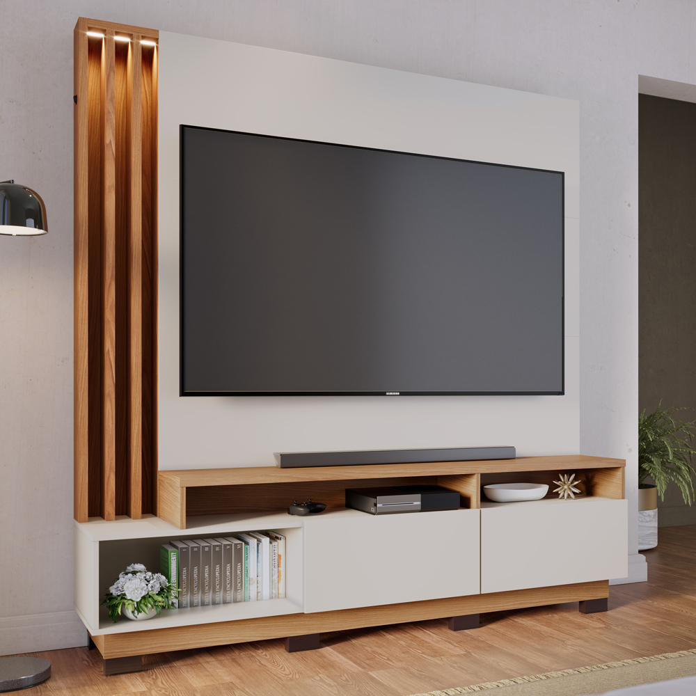 Estante Home Para TV 65 Polegadas Humaita Off White Matte Freijo CLB
