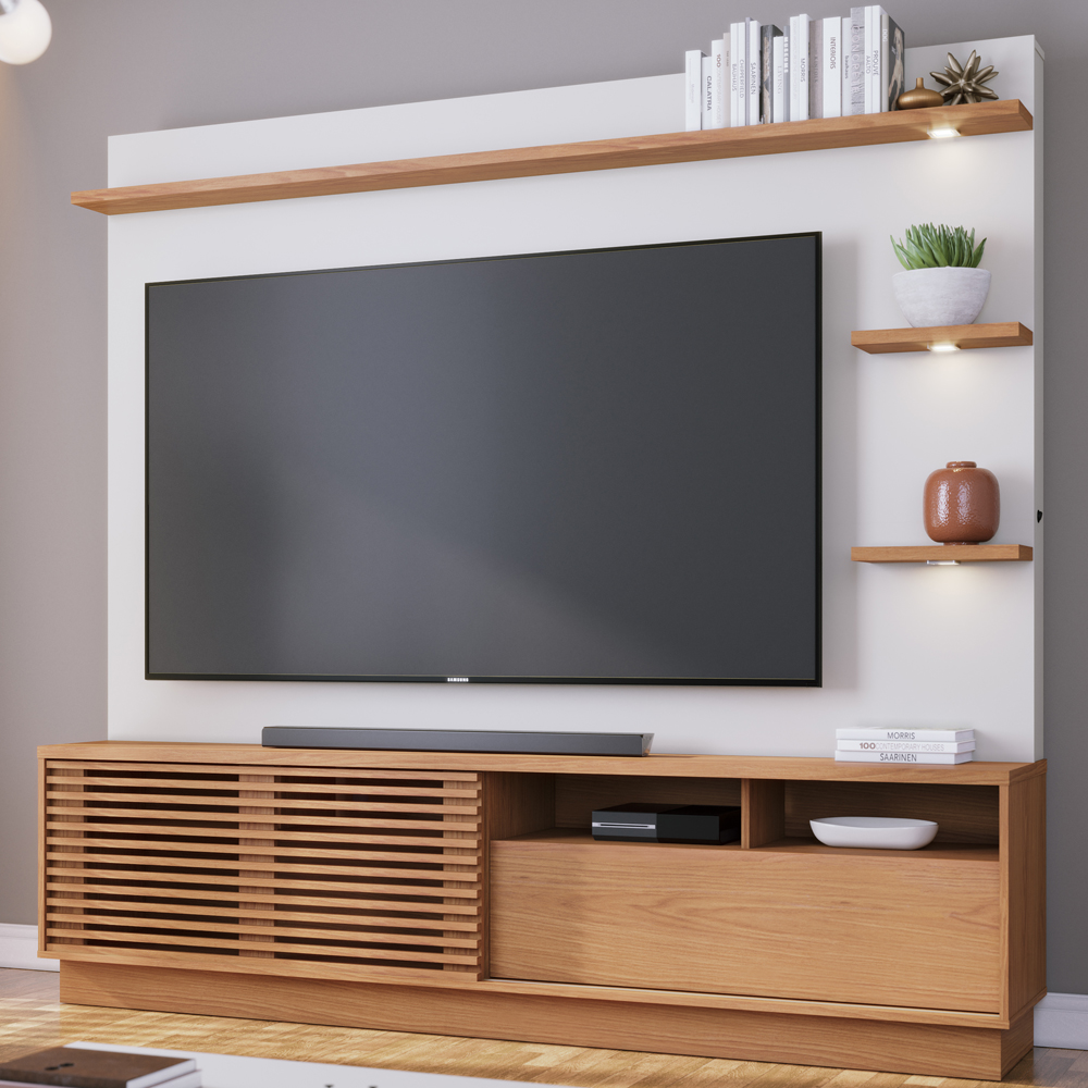Estante Home Para TV 70 Polegadas Campeche Freijo Off White Matte CLB