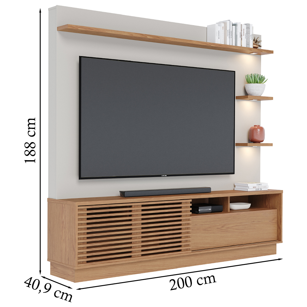 Estante Home Para TV 70 Polegadas Campeche Freijo Off White Matte CLB
