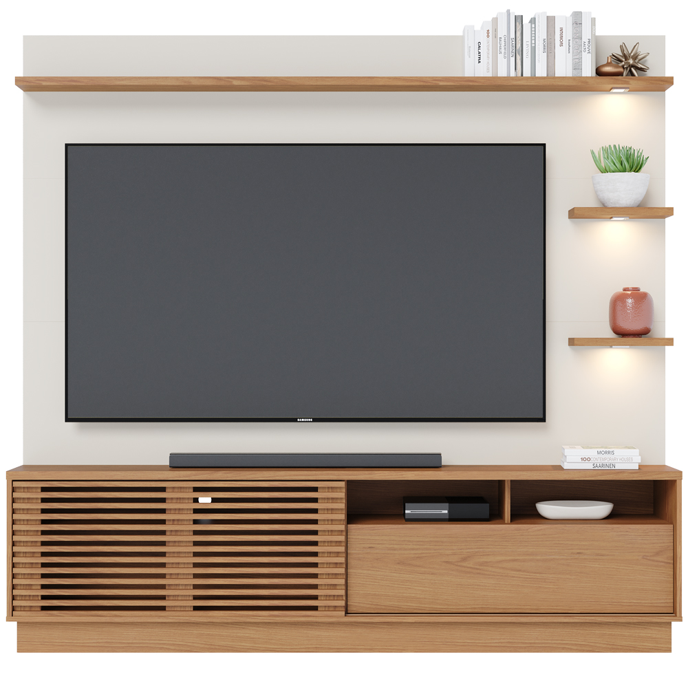 Estante Home Para TV 70 Polegadas Campeche Freijo Off White Matte CLB