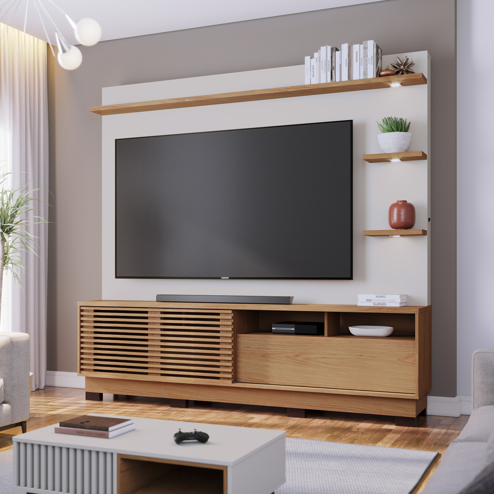 Estante Home Para TV 70 Polegadas Campeche Freijo Off White Matte CLB