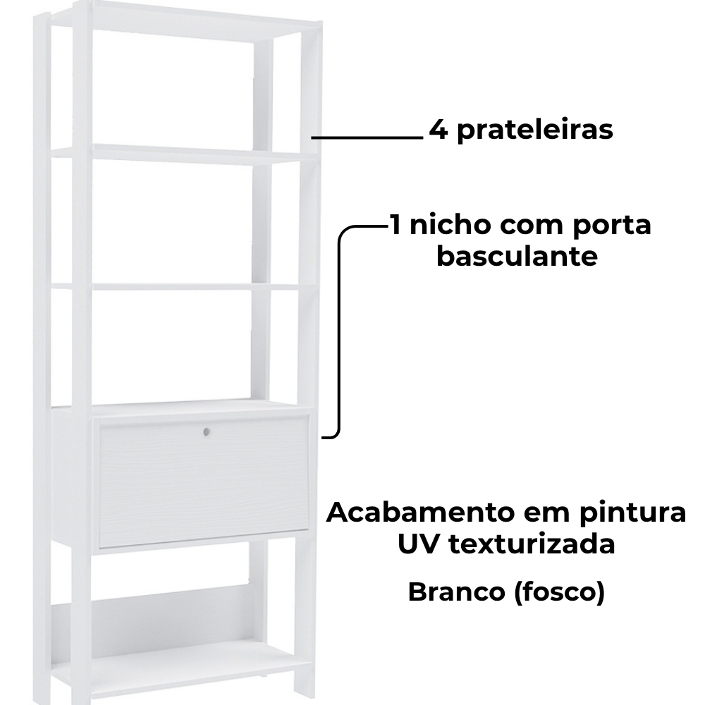 Estante Livreiro 1 Porta 166X63 cm Branco ARLY