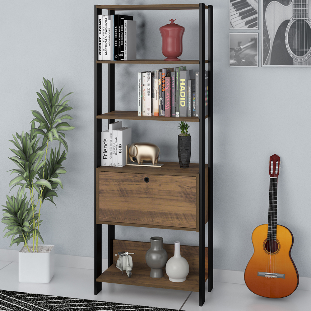 Estante Livreiro 1 Porta 166X63 cm Pinho Preto ARLY