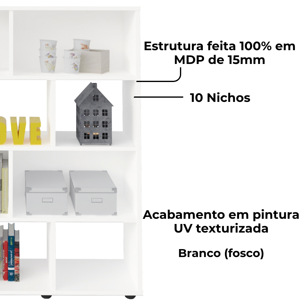 Estante Livreiro 10 Nichos 109X91 cm Branco ARLY