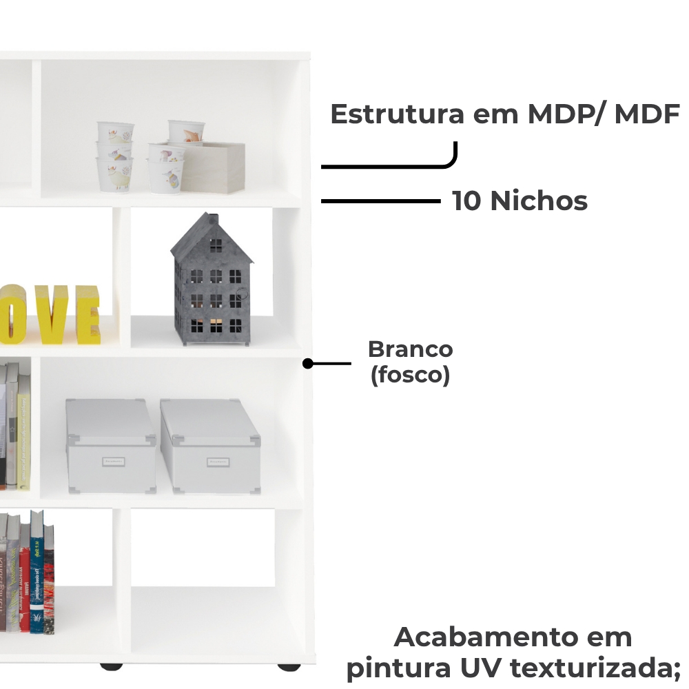 Estante Livreiro 10 Nichos 109X91 cm Branco ARLY