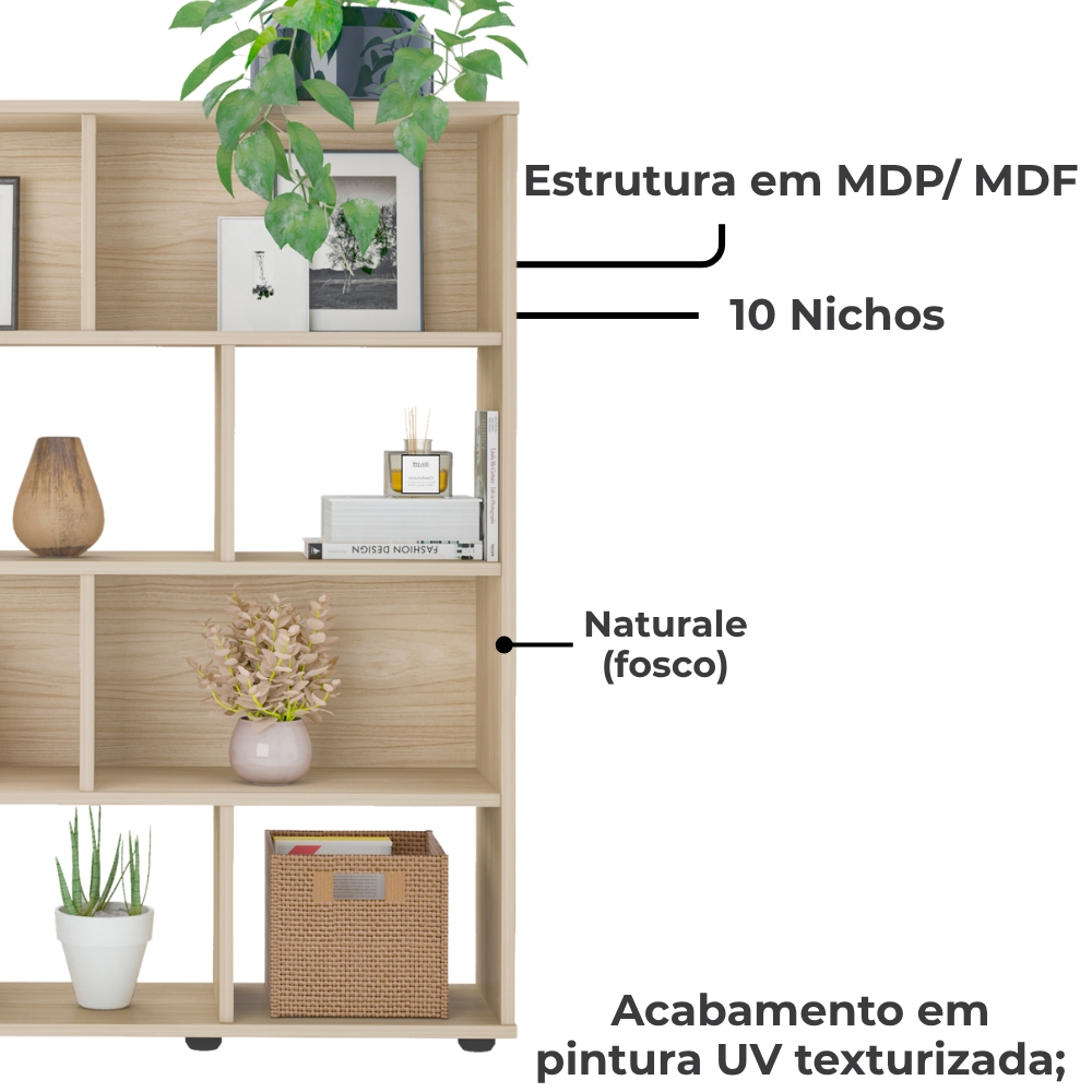 Estante Livreiro 10 Nichos 109X91 cm Naturale ARLY