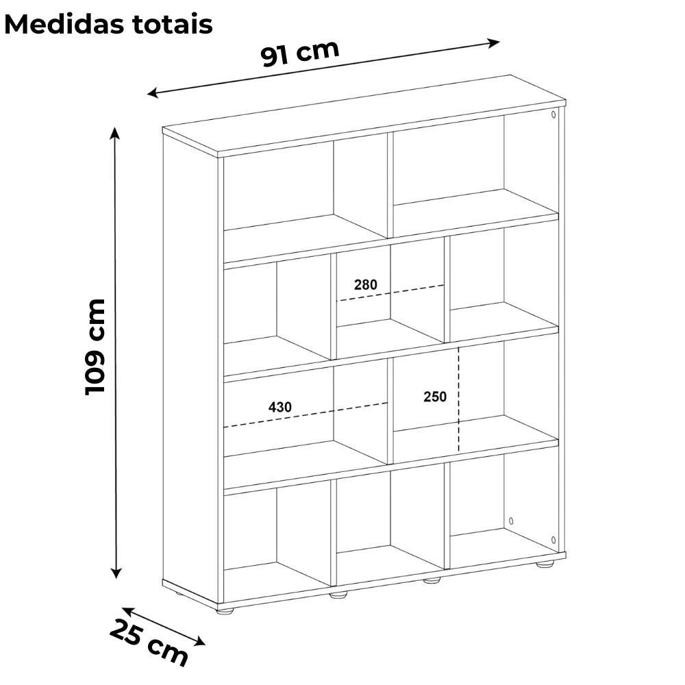 Estante Livreiro 10 Nichos 109X91 cm Preto ARLY