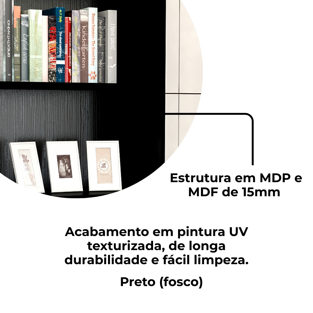 Estante Livreiro 5 Prateleiras 180X60 cm Preto ARLY