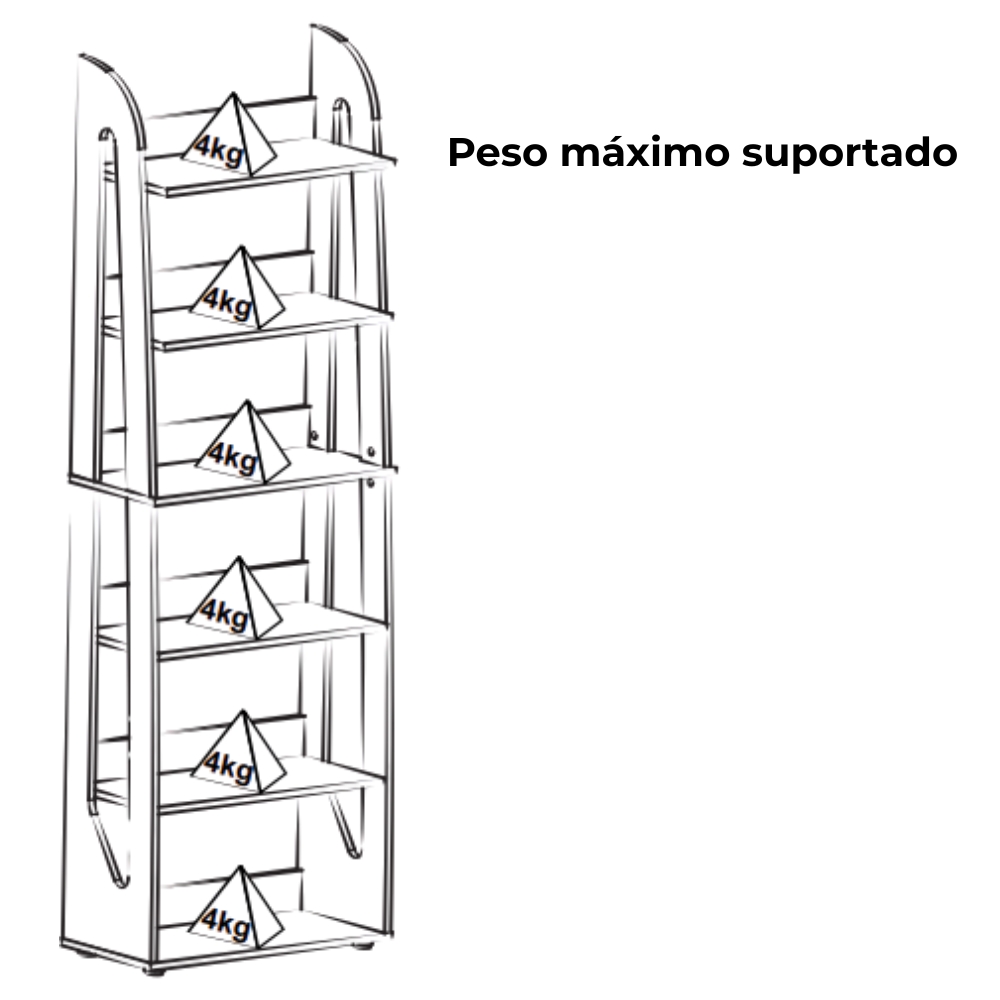 Estante Livreiro 7 Prateleiras 183X60 cm Preto Fosco ARLY