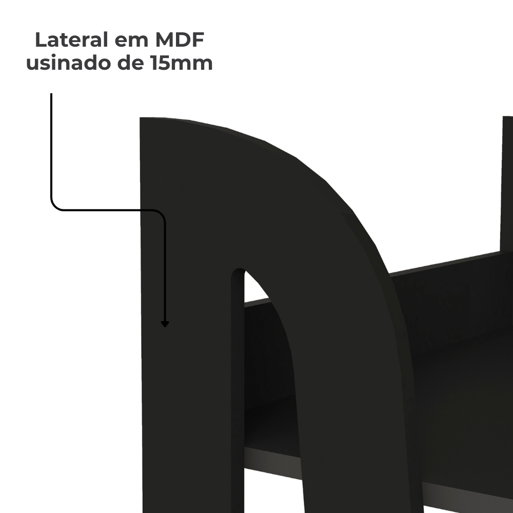 Estante Livreiro 7 Prateleiras 183X60 cm Preto Fosco ARLY