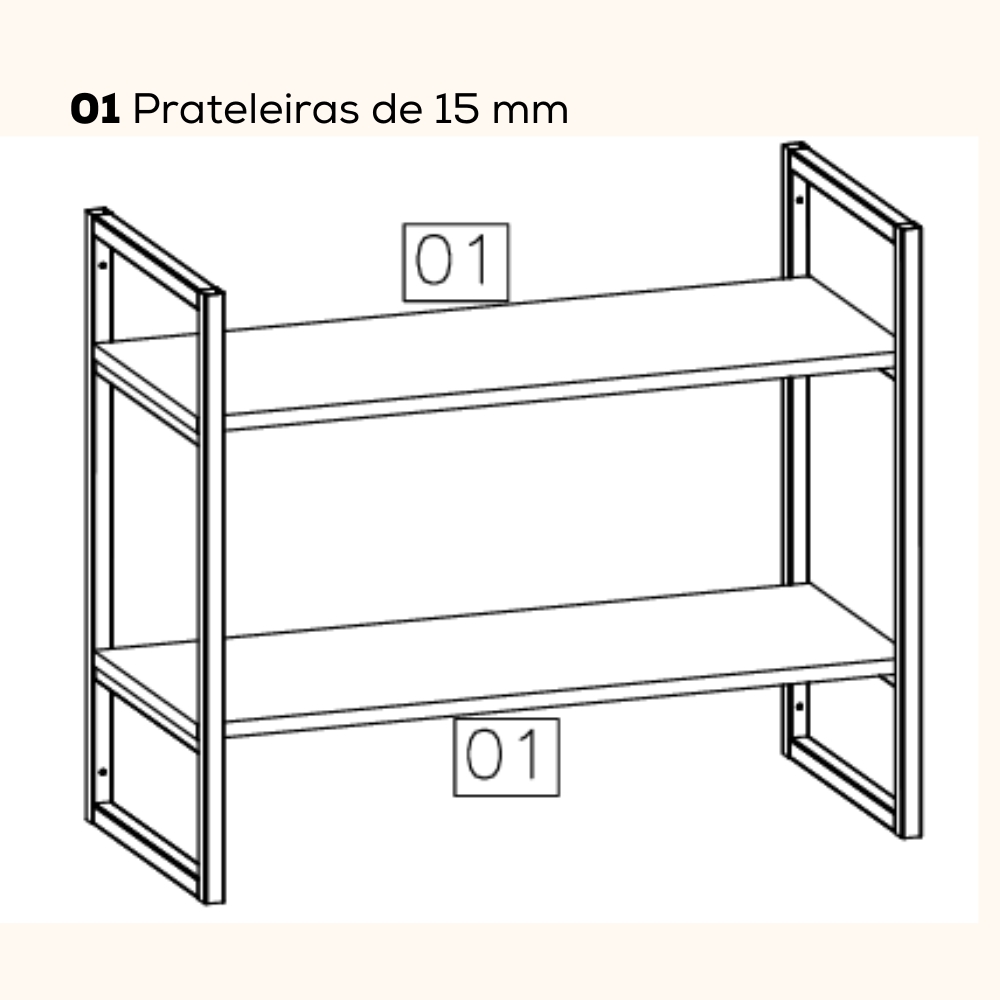 Estante Nicho 2 Prateleiras 72 cm LI008 Canela Branco KPB