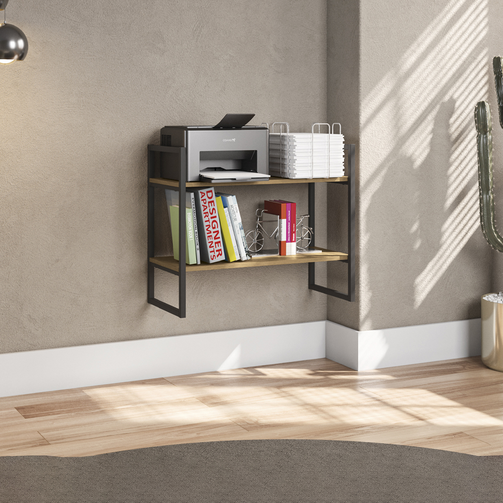 Estante Nicho 2 Prateleiras 72 cm LI008 Freijo Preto Fosco KPB