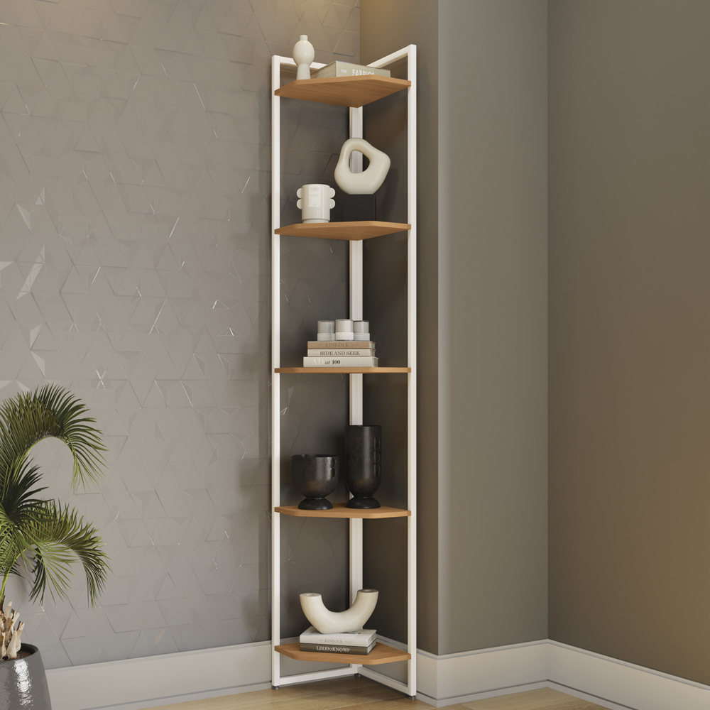 Estante de Canto 5 Prateleiras 202 cm LI022 Canela Branco KPB