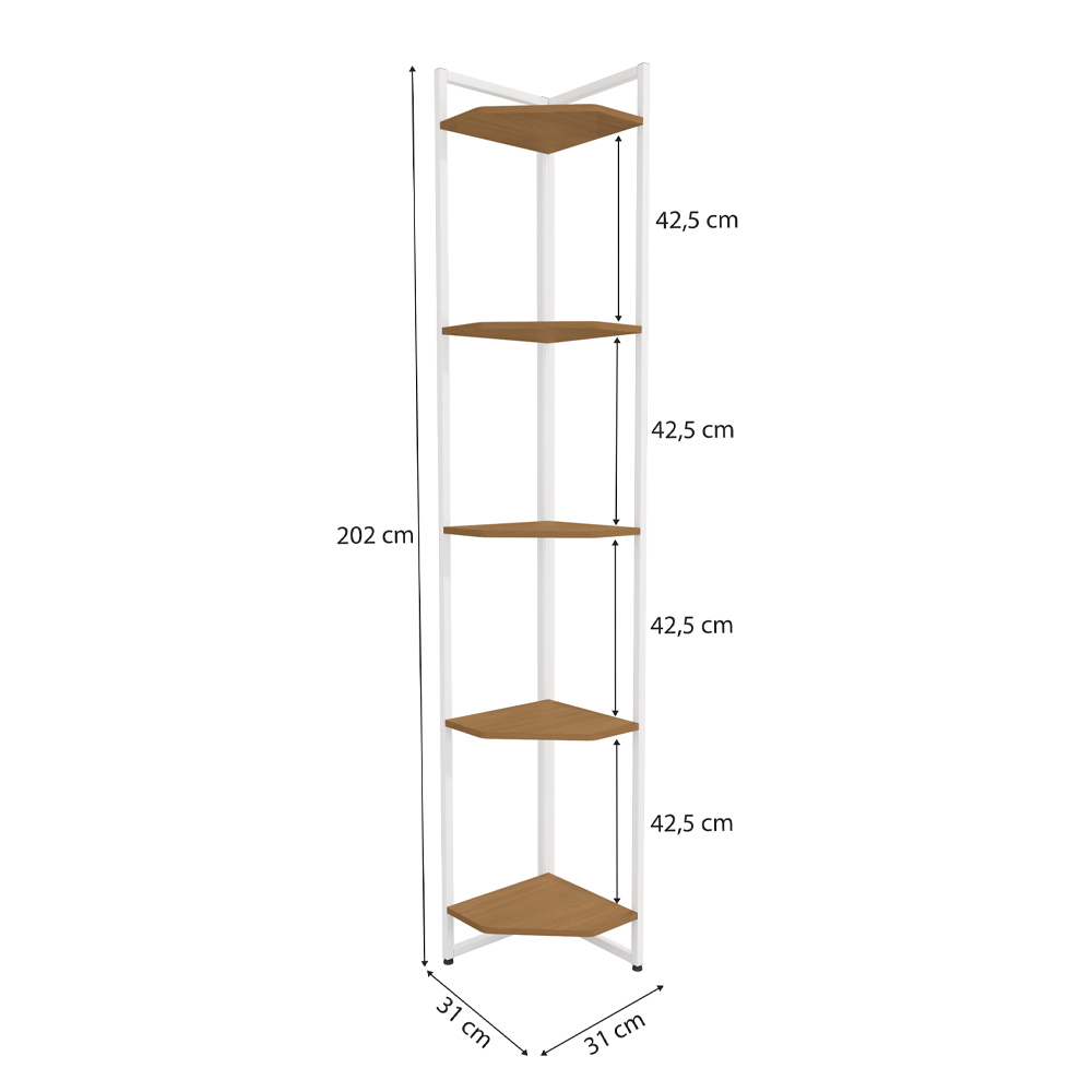 Estante de Canto 5 Prateleiras 202 cm LI022 Canela Branco KPB