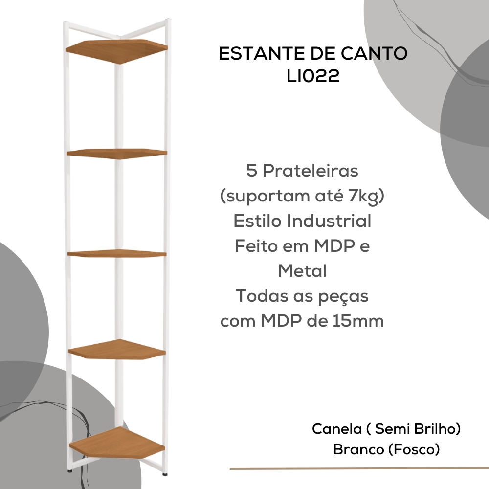 Estante de Canto 5 Prateleiras 202 cm LI022 Canela Branco KPB