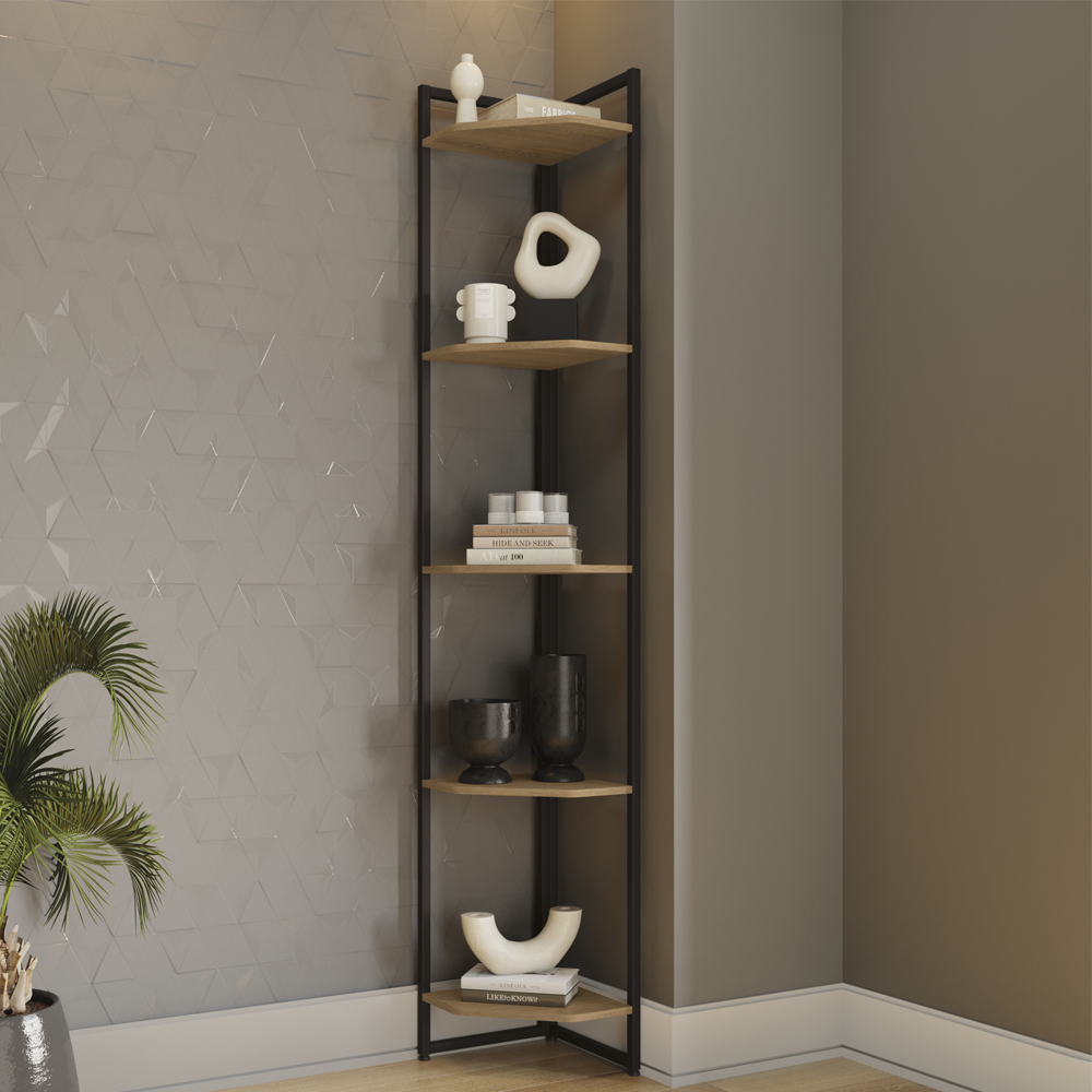 Estante de Canto 5 Prateleiras 202 cm LI022 Freijo Preto Fosco KPB