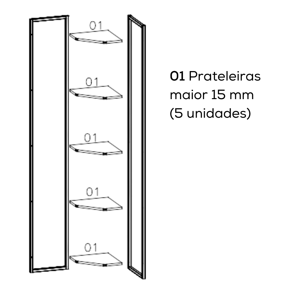 Estante de Canto 5 Prateleiras 202 cm LI022 Freijo Preto Fosco KPB